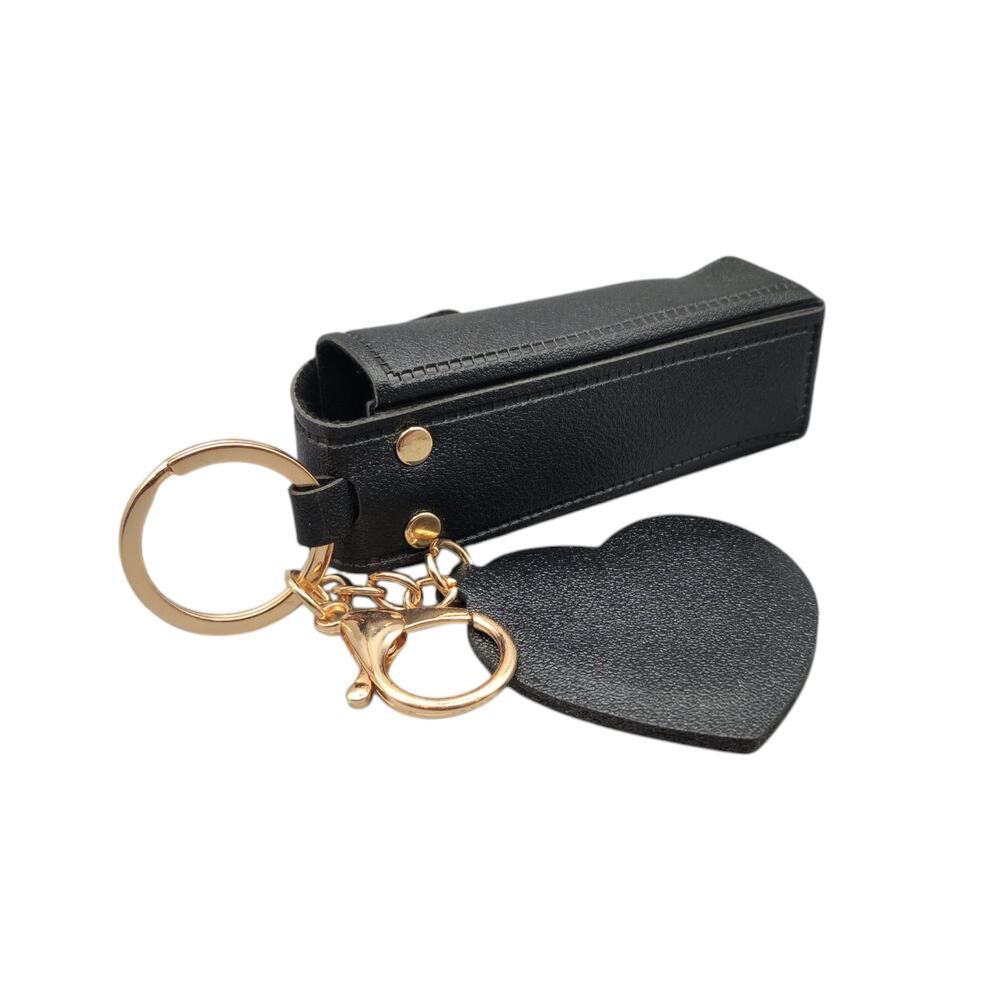 Black Faux Leather Keychain Holder Lipstick Case Small Safety Pouch Keychain New